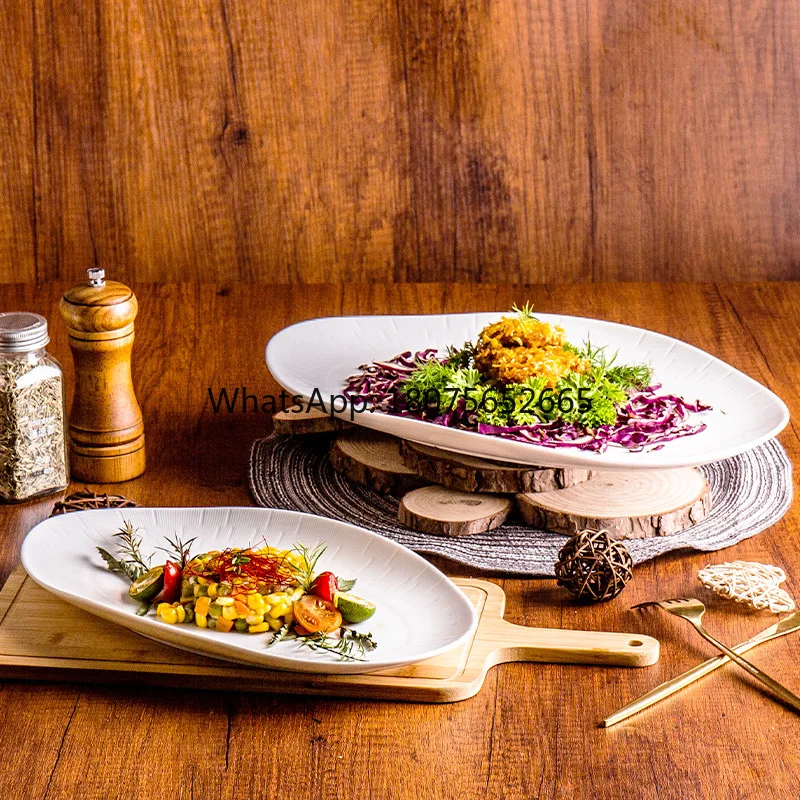 High-end ceramic pure white plate grilled fish extra large fish plate new style