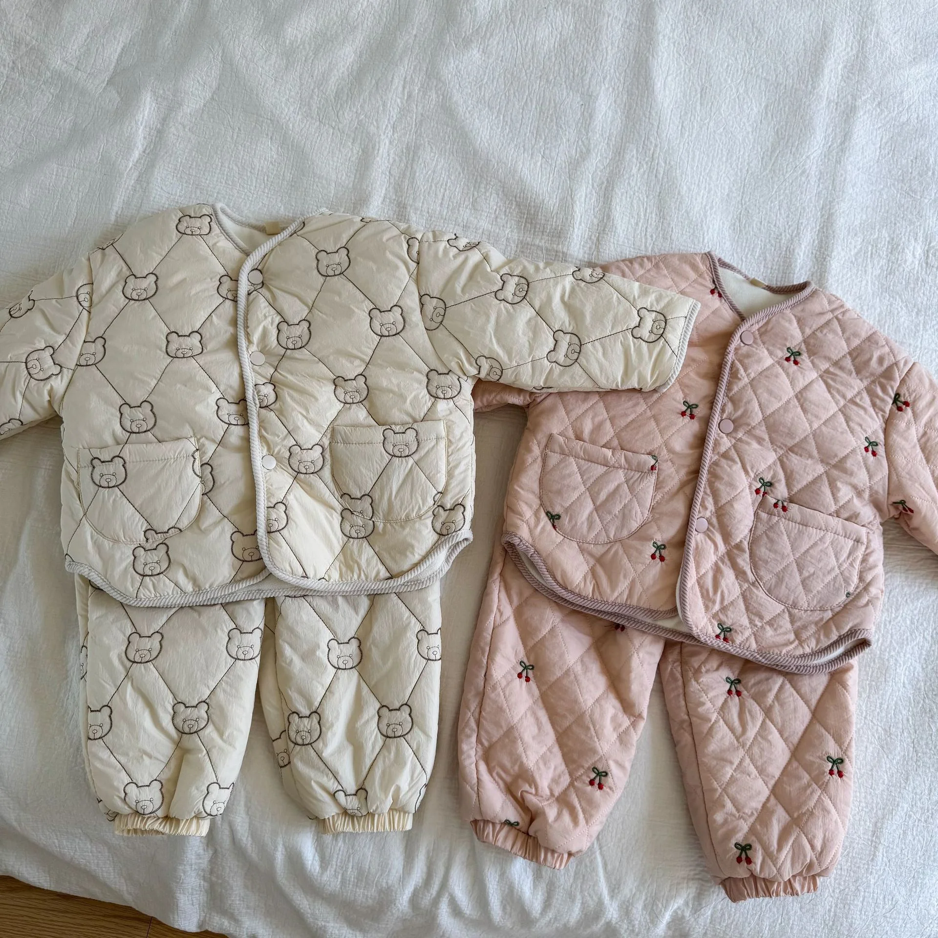 New Embroidery Children's Sets Autumn Winter Warm Plush Lining Kids Hooded Jacket And Pants For Boys And Girls Sets
