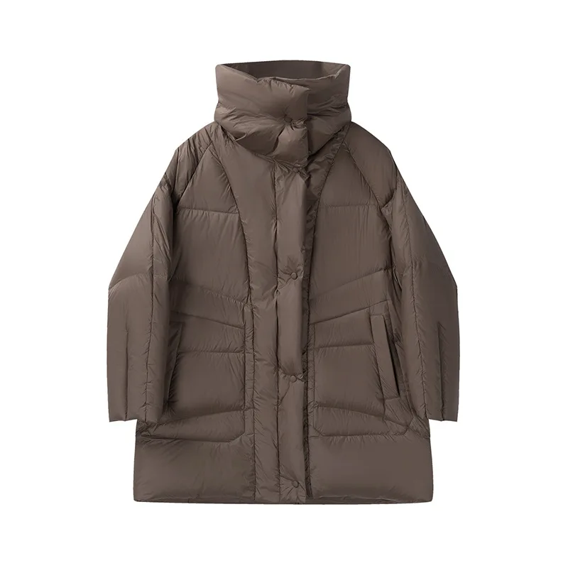 90%ホワイトダックダウン スノーパーカー ミドル丈 ビッグカラー ダウンコート ジャケット レディース 冬 2025 厚手 パファージャケット