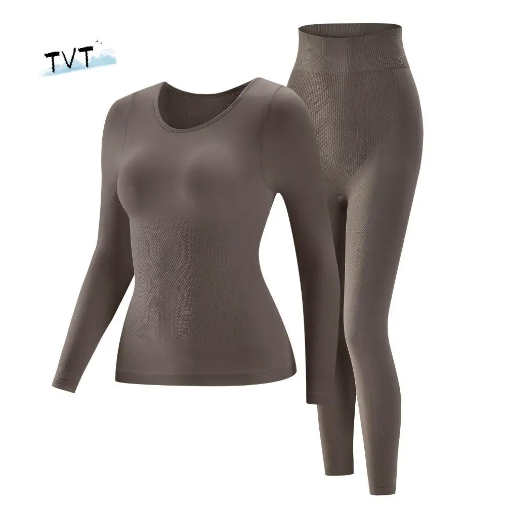 

Tops Pants Women Thermal Underwear Round Neck Bottoming Shirt Thermal Clothes Set Winter Solid Color Warmth Long Underwear Girl