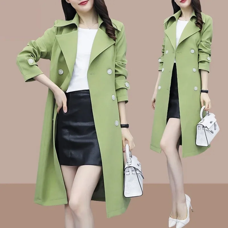 2026 New Casual Thin Trench Coat Women Outwear Mid Long Slim Windproof Coat Spring Female Windbreaker Coat Gabardina Mujer M-3XL