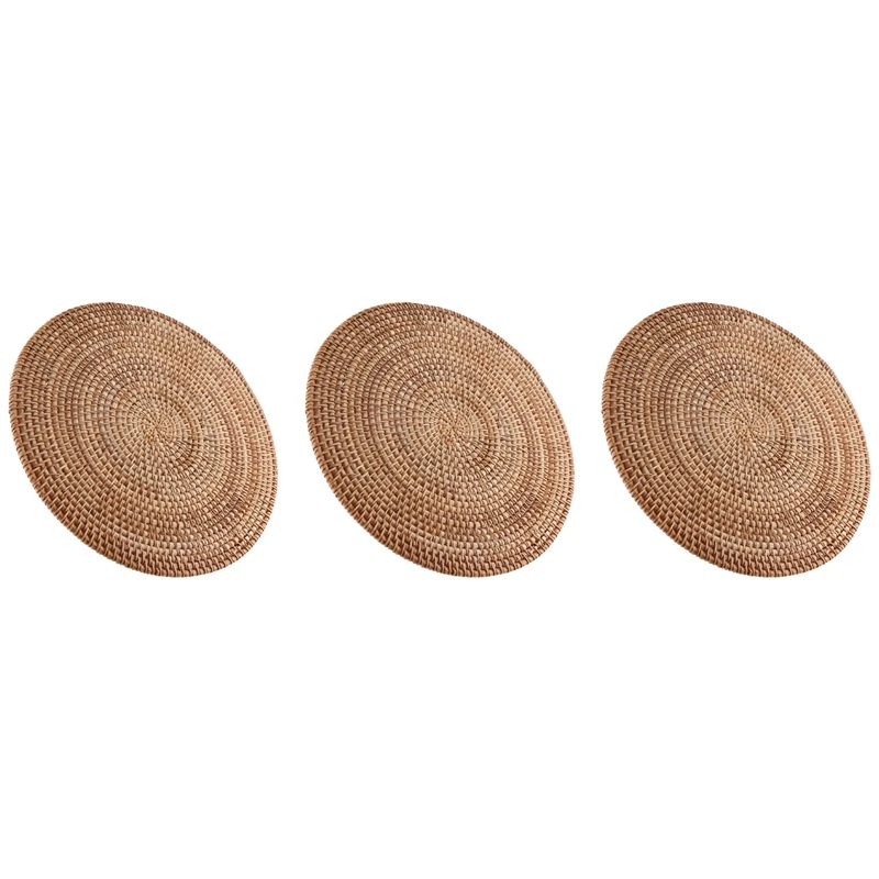 

3 Pcs Handmade Round Natural Rattan Placemat Farmhouse Round Wicker Placemats For Dining Table,Wedding,Parties,BBQ's,Etc