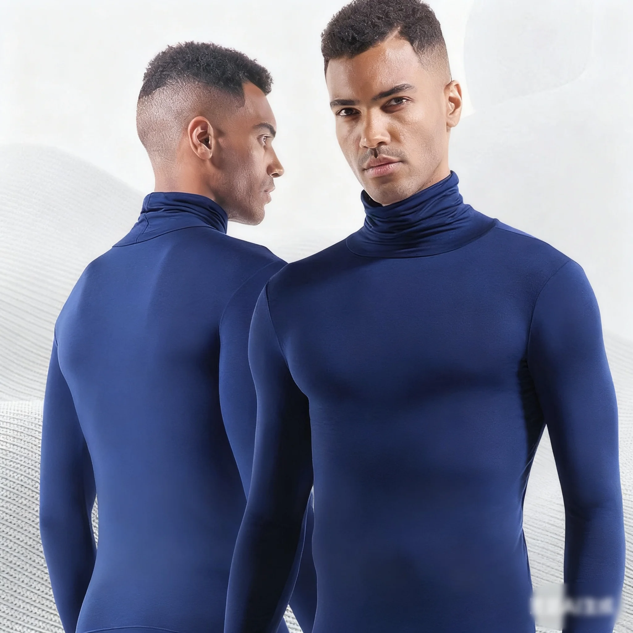 Winter Thermal Underwear Men's High Neck Solid Color Underwear Male Warm High Neck Pullover Long Sleeved Top Clothes