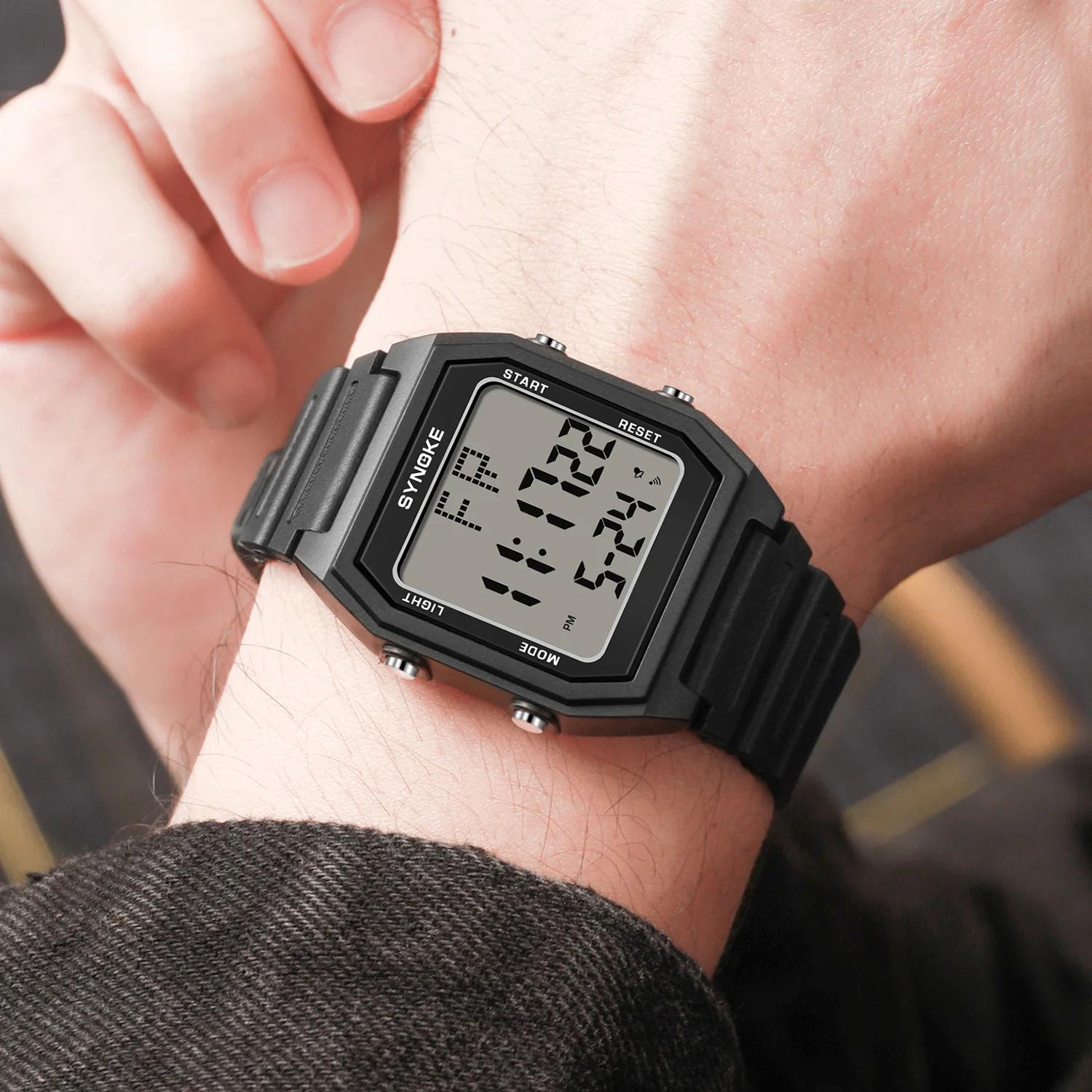 Relógio esportivo masculino, display digital, mostrador quadrado, pulseira TPU elegante, ideal para estudantes