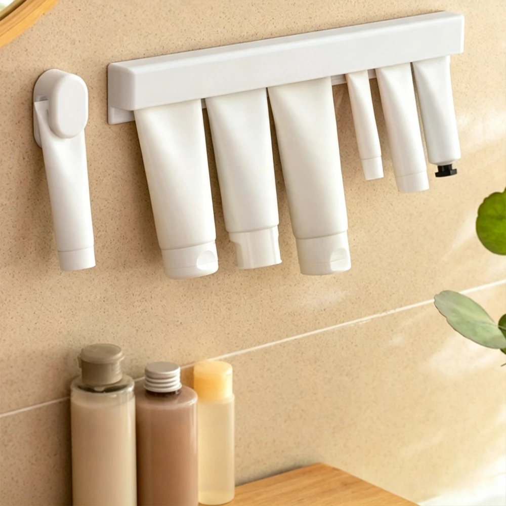Wall-Mounted No-Drill Facial Cleanser Holder, Anti-Slip Squeezing Device, Toothpaste Holder, Long Toothpaste Storage Holder