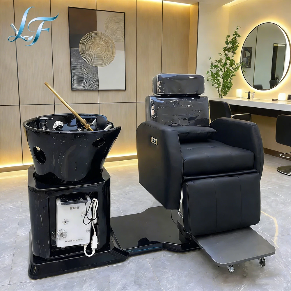 Electric Adjustable Shampoo Chair With High Grade Ceramic Basin Durable Synthetic Leather Multifunctional Design For Professiona