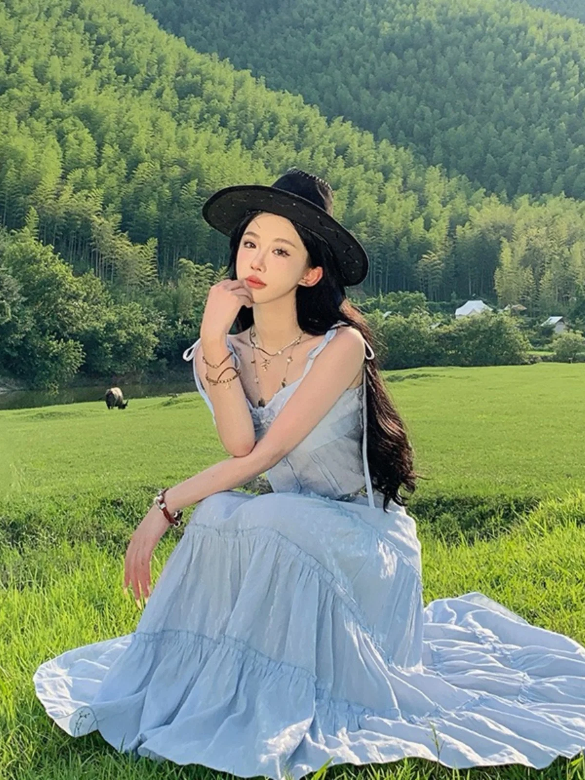 Vaion Reisoutfit Ele f Rok Set Tweedelig pak Strandfoto oot Strandrok Lange Sve Polyestervezel