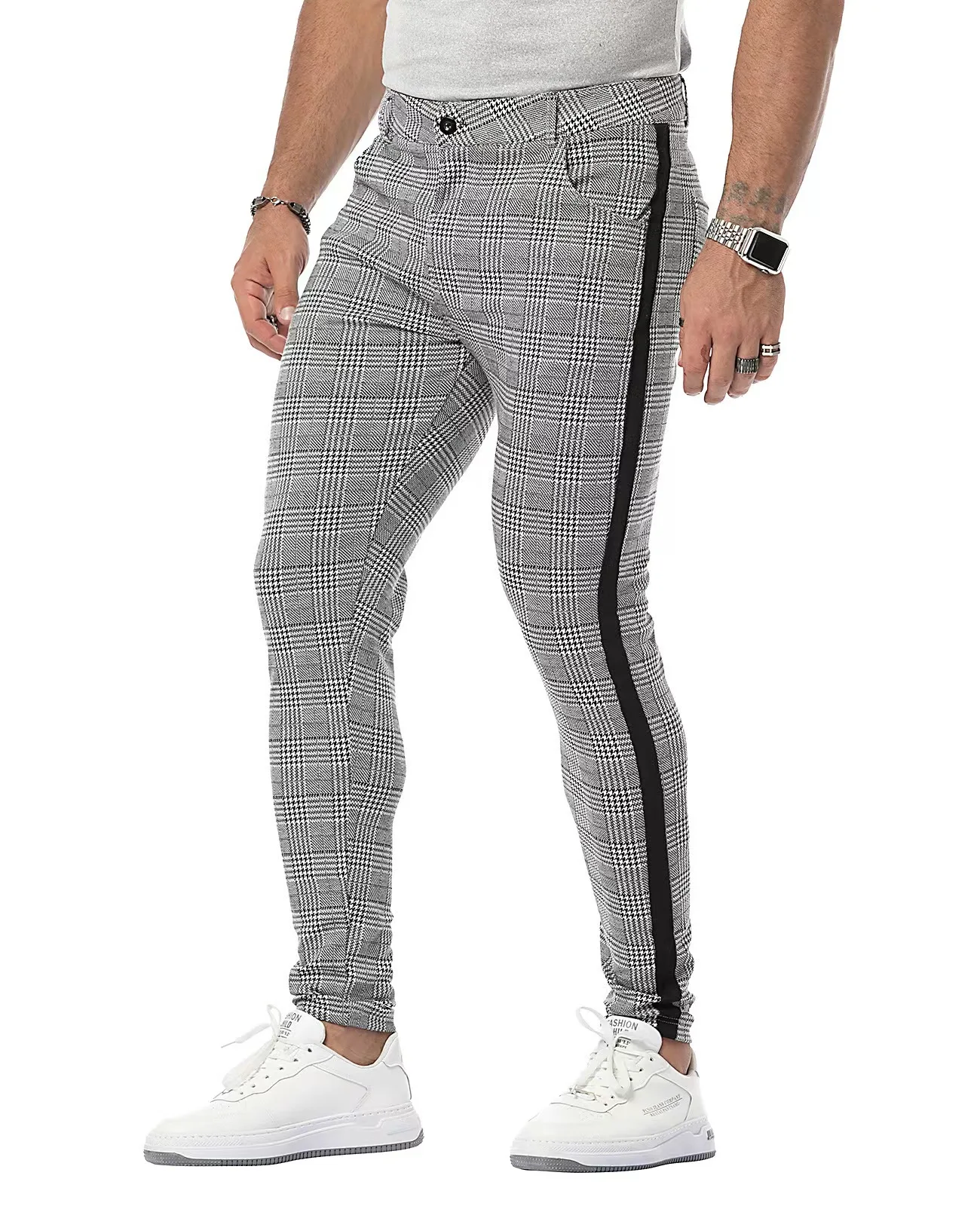 Brand New Men's Classic Plaid Casual Trousers Fashion Patcwork Design Slim Pencil Pants Trend Versatile Men Clothing Long Pants