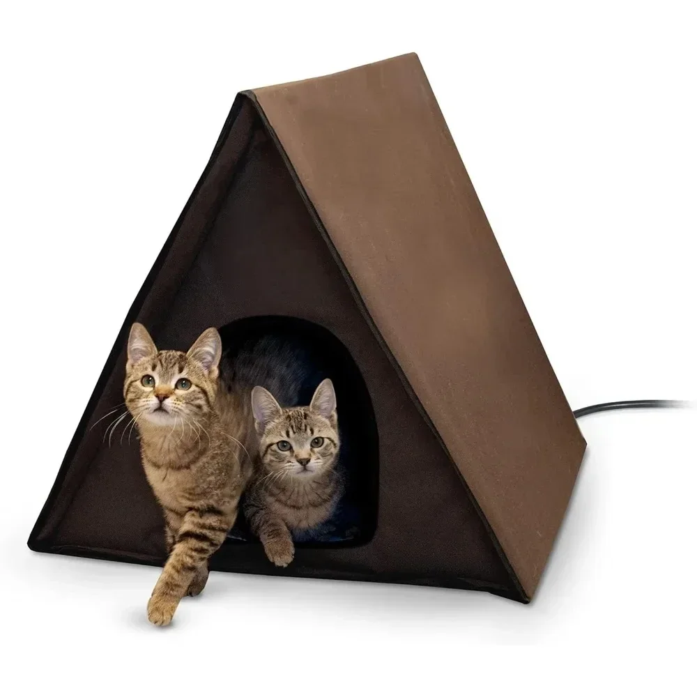 

Cat House Outdoor, Pet Products Heated Multi-Kitty A-Frame Outdoor Cats House, Feral Cats Shelter with Escape Door, Cat Stuff