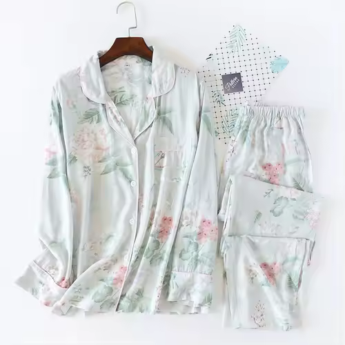 Spring / Summer New 100% viscose long-sleeved trousers ladies pajamas suit 3XL plus size long Sleepwear women's home Nightwear - Image 10