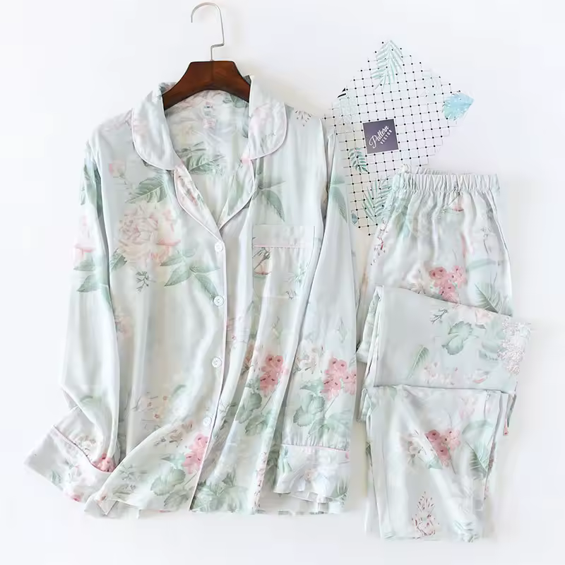 Spring / Summer New 100% viscose long-sleeved trousers ladies pajamas suit 3XL plus size long Sleepwear women's home Nightwear - Image 10