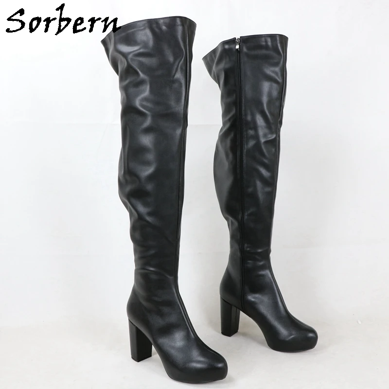 

Sorbern Unisex Style Women Boots Chunky High Heels Round Toe Plus Size Mid Thigh High Boot Custom Wide Or Slim Leg Fit