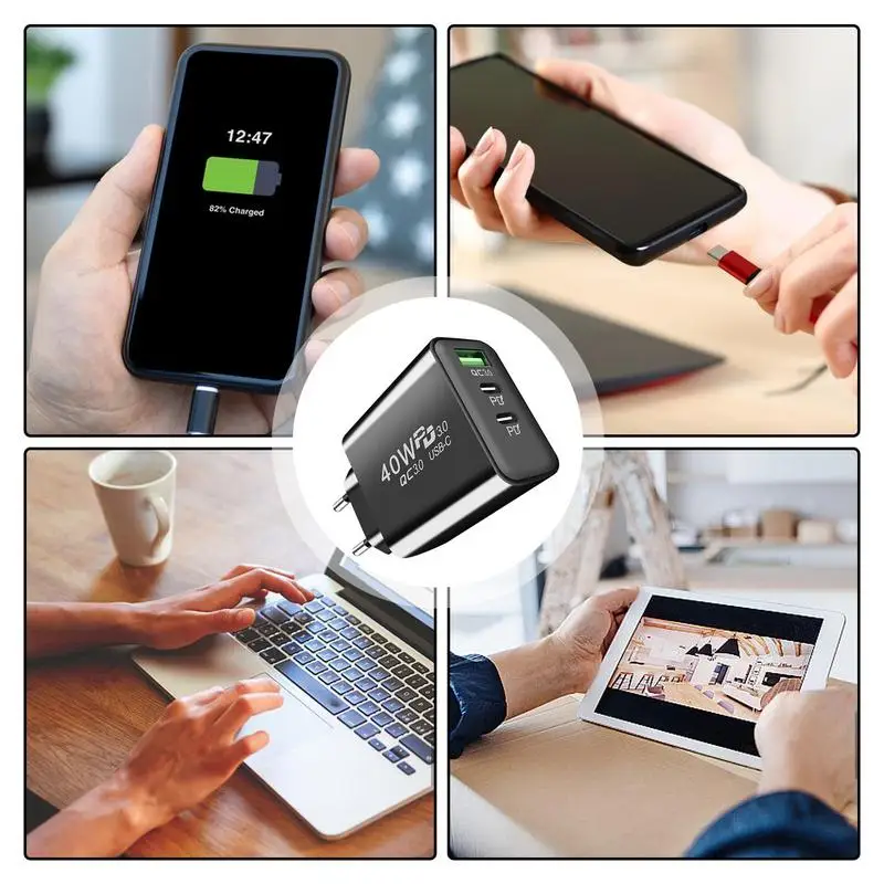 40W USB C Charger Plug 40W Super Fast 3 Ports Type C Plug Universal Fireproof PD Power Adapter Multi USB Plug Type C Charging image 5