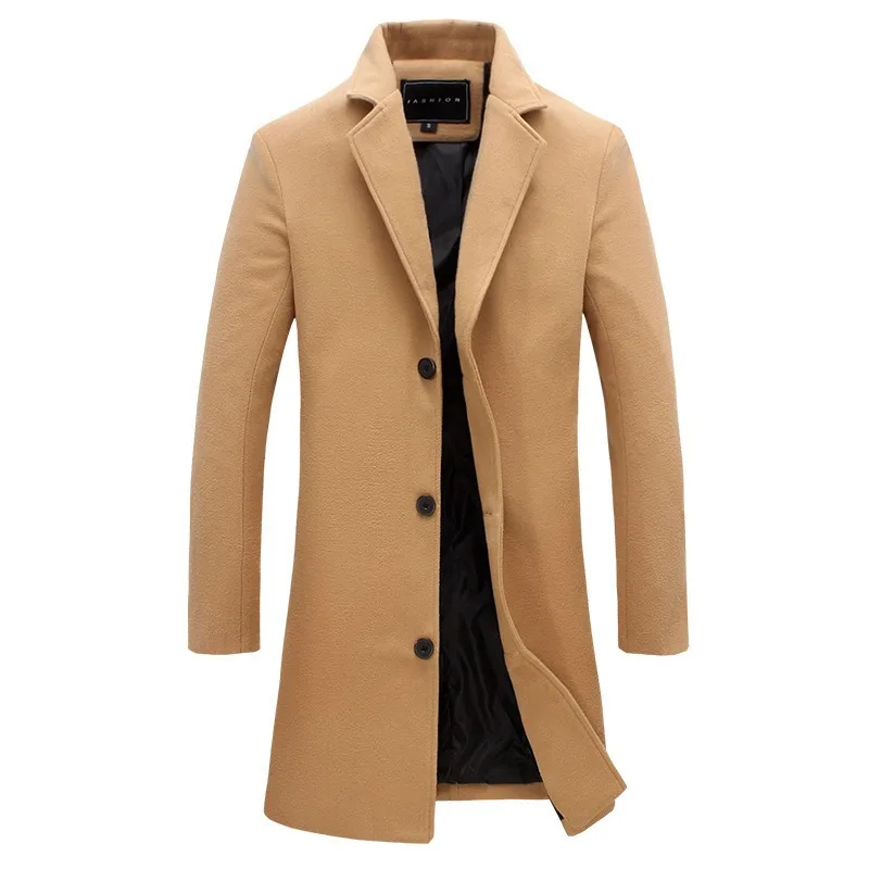 

Good Quality Winter Men Casual Outwear Single Breasted Slim Fit Wool Business Button Trench Jacket Coat