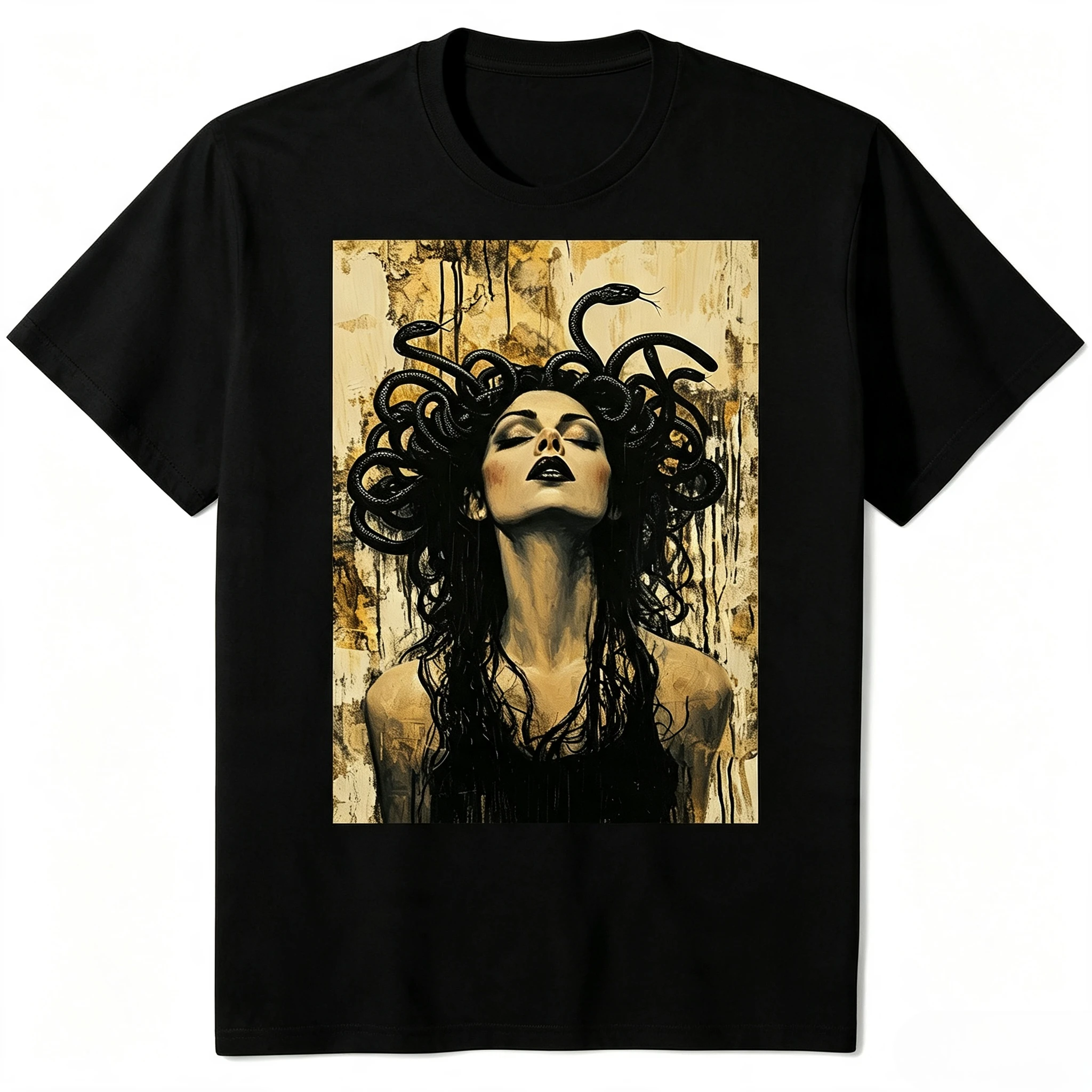 Men's Short Sleeve T‑shirt Vintage Medusa Snake Hair Portrait Graphic Daily Wear Soft Breathable Cotton Casual Tops Men Clothing