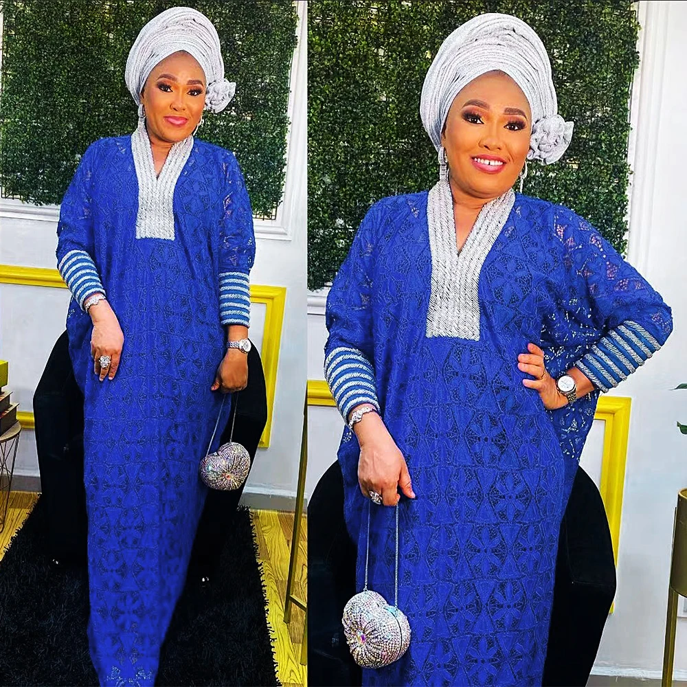 Elegant African Dresses Lace Boubou Party Gown for Women Traditional Dashiki Turkey Wedding Muslim Kaftan Maxi Dress Plus Size