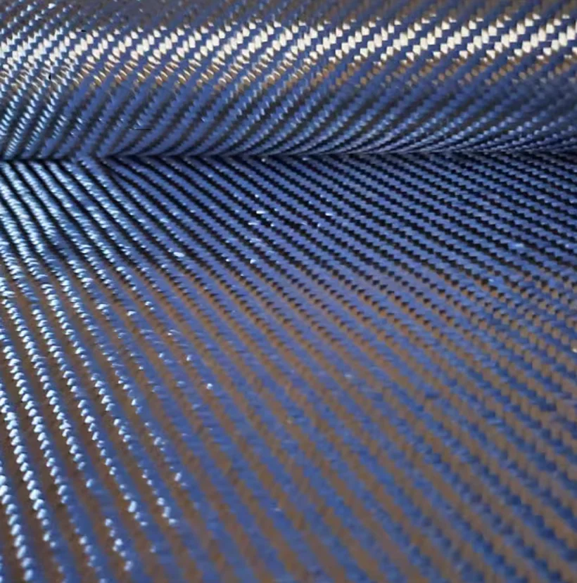 Blue Kevlar & Carbon Fiber Mixed Fabric Twill  Aramid Fiber Hybrid Carbon Kevlar Cloth