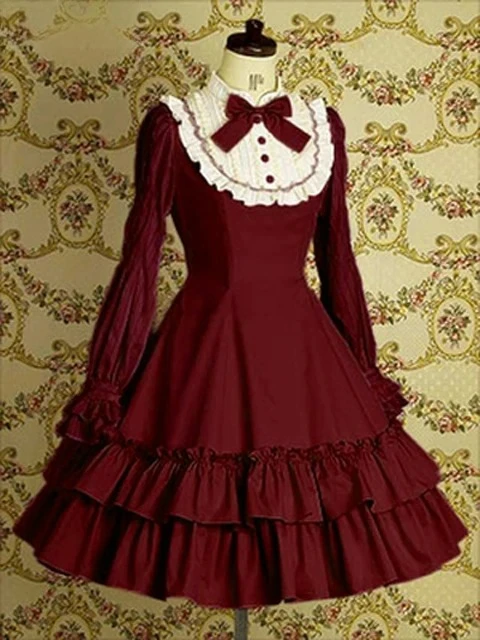 

Spring Autumn New Vintage Lace Long Sleeve High Waist Slim Dresses Court Lolita Sweet Princess College Style Performance Dress