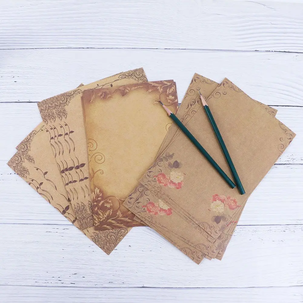 Brown Kraft Paper Letterform Letterhead Drawing Pad Sketch Pad Letter Paper Vintage Flower Design Writing Paper