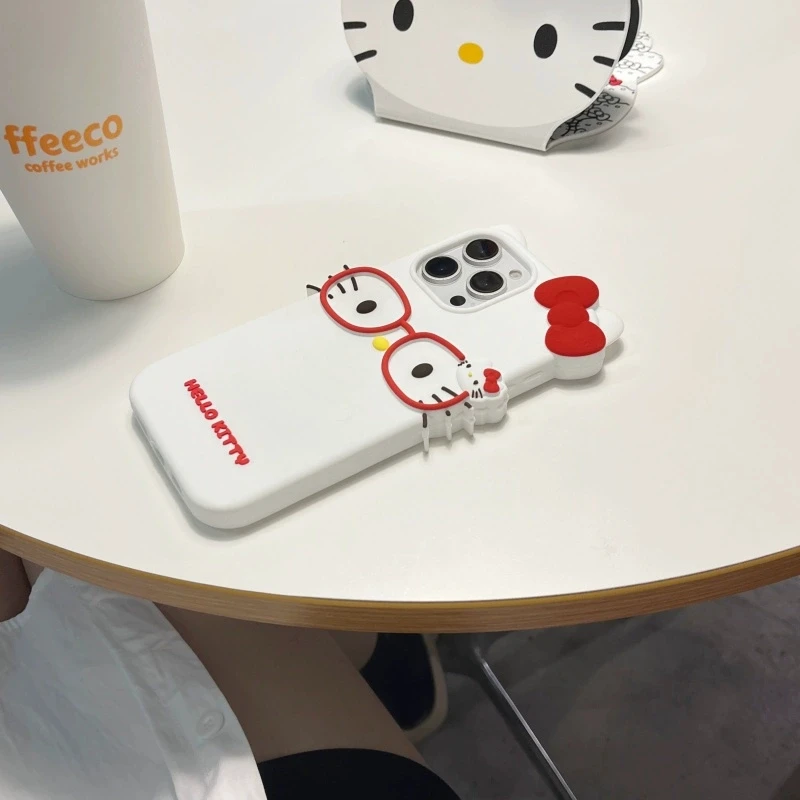 Funda de silicona suave con diseño de gato KT para iPhone 17 16 15 14 13 12 11 Pro Max Plus 6 7 8 Plus 6