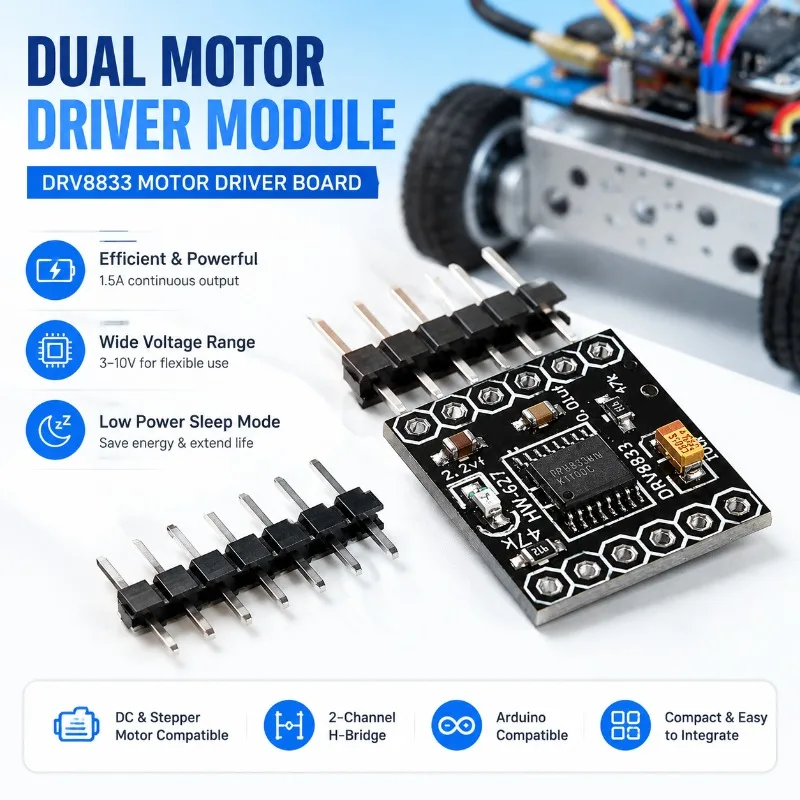 DRV8833 Dual Motor Driver Module DC Stepper Motor Driver Board 2-Channel H-Bridge 3-10V 1.5A Low Power Sleep Mode for Arduino