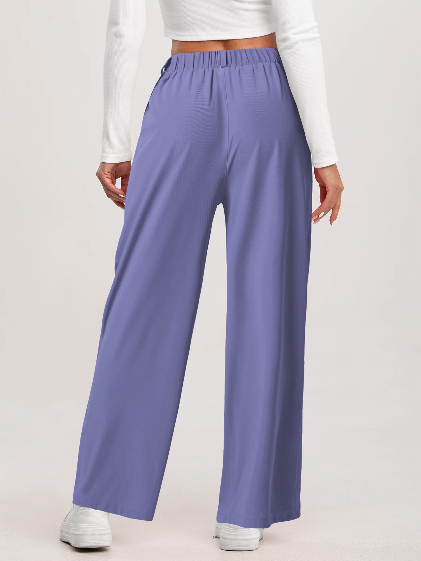 Damenhose, karierte, figurbetonte Hose mit weitem Bein und Taschen, hochtaillierte, lässige, figurbetonte Hose mit weitem Bein für Damen. – Detail 3