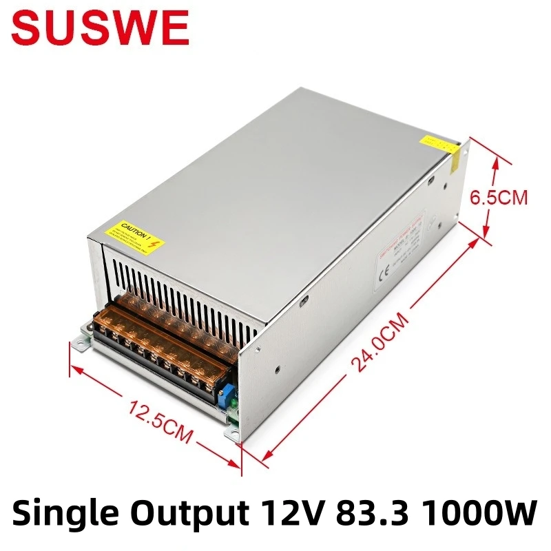 SUSWE Switching Power Supply Transformer AC-DC Power Supply 110V to 12V  220V To  12V 83.3A  1000W for LED Light Strip Printer