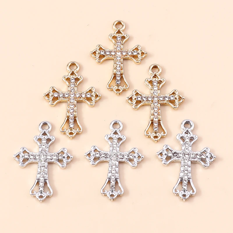 20 Stück 18 x 26 mm niedliche Kristall-Metall-Kreuz-Charms-Anhänger für die Herstellung von Tropfen-Ohrringen, Halsketten, Armbändern, Zubehör, Schmuckzubehör – Detail 6