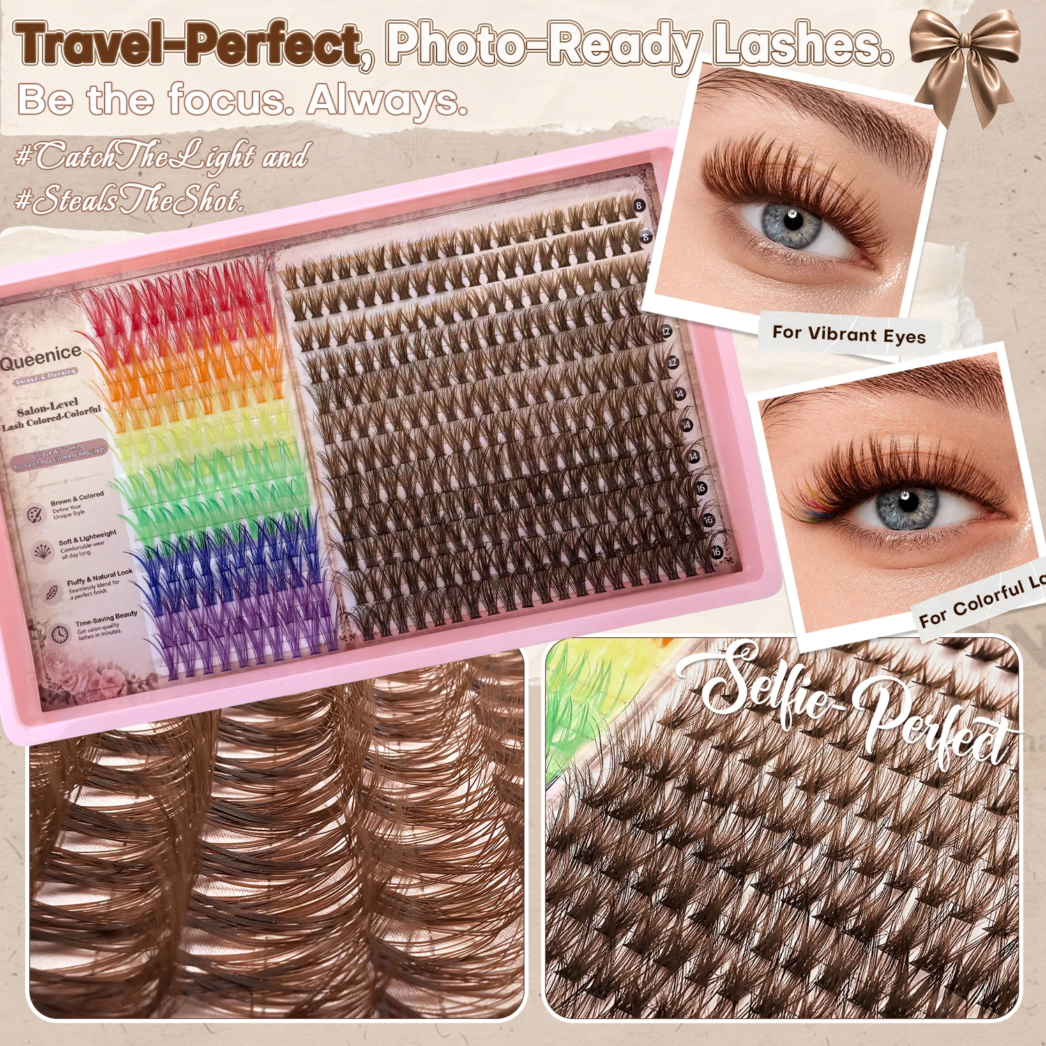 Brown & Colorful DIY False Eyelash Extension Individual Cluster Lashes Natural, Wispy Volume Clusters Suitable for Daily Life