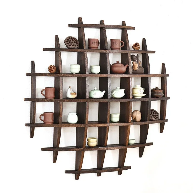 

Japanese Style Hang The Wall Tea Pot Holder Retro Antique-and-curio Exhibition Shelves Simple Retro Solid Wood Tea Pot Tray