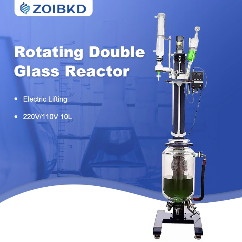 ZOIBKD Supply 10L Electric Lifting Rotating Double Glass Reactor Laboratory Jacketed Vacuum Distillation