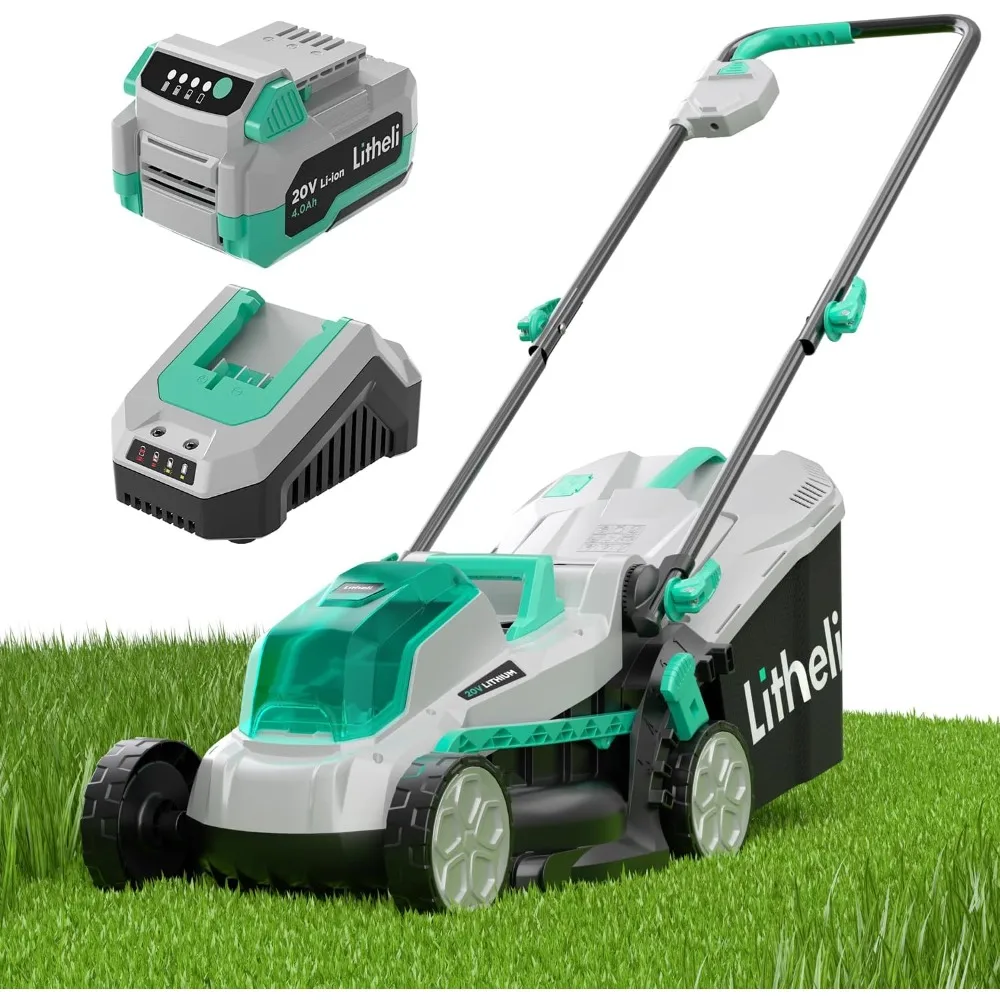 

Litheli 13 Inch Cordless Lawn Mower, 5 Heights, 20V Electric Lawn Mowers for Garden and Yard, with Brushless Motor, 4.0Ah Batter
