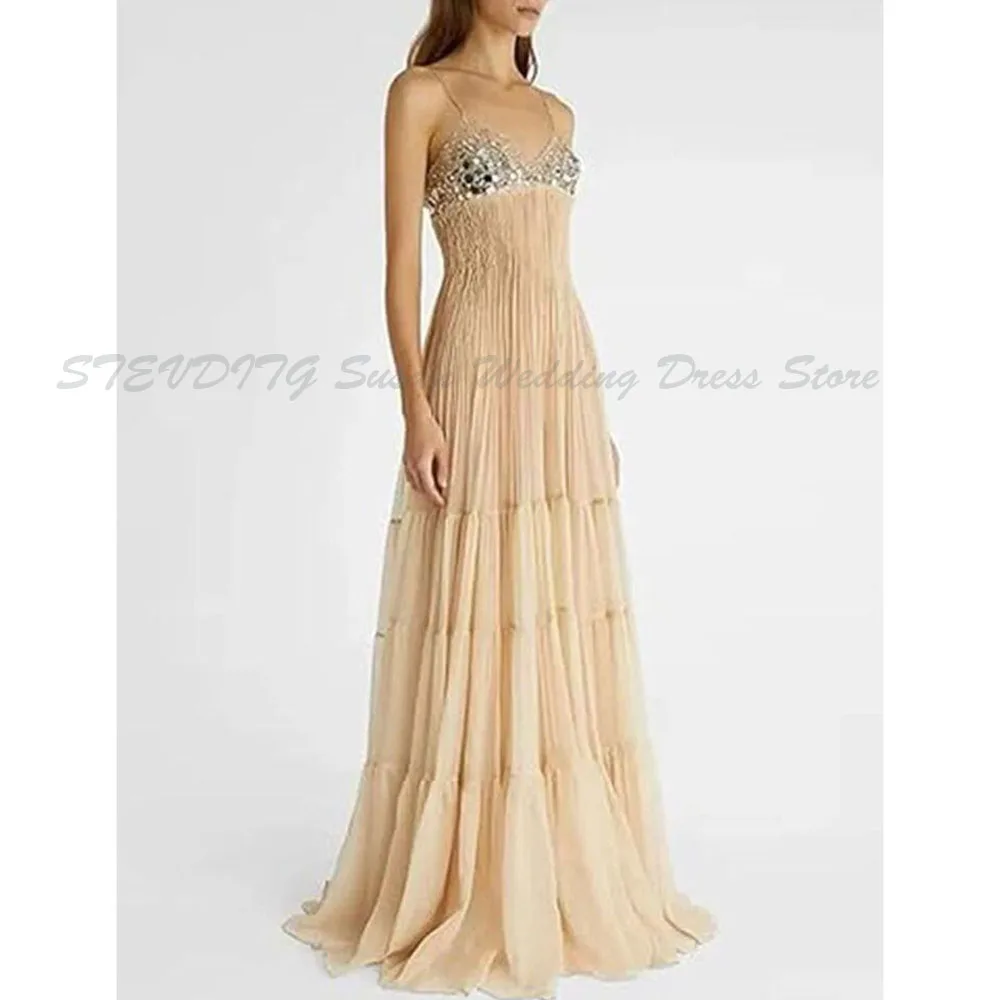 

Classic Prom Dresses Women Floor Length Spaghetti Strap High Quality A Line Backless Party Prom Sleeveless Banquet Gowns Fashion