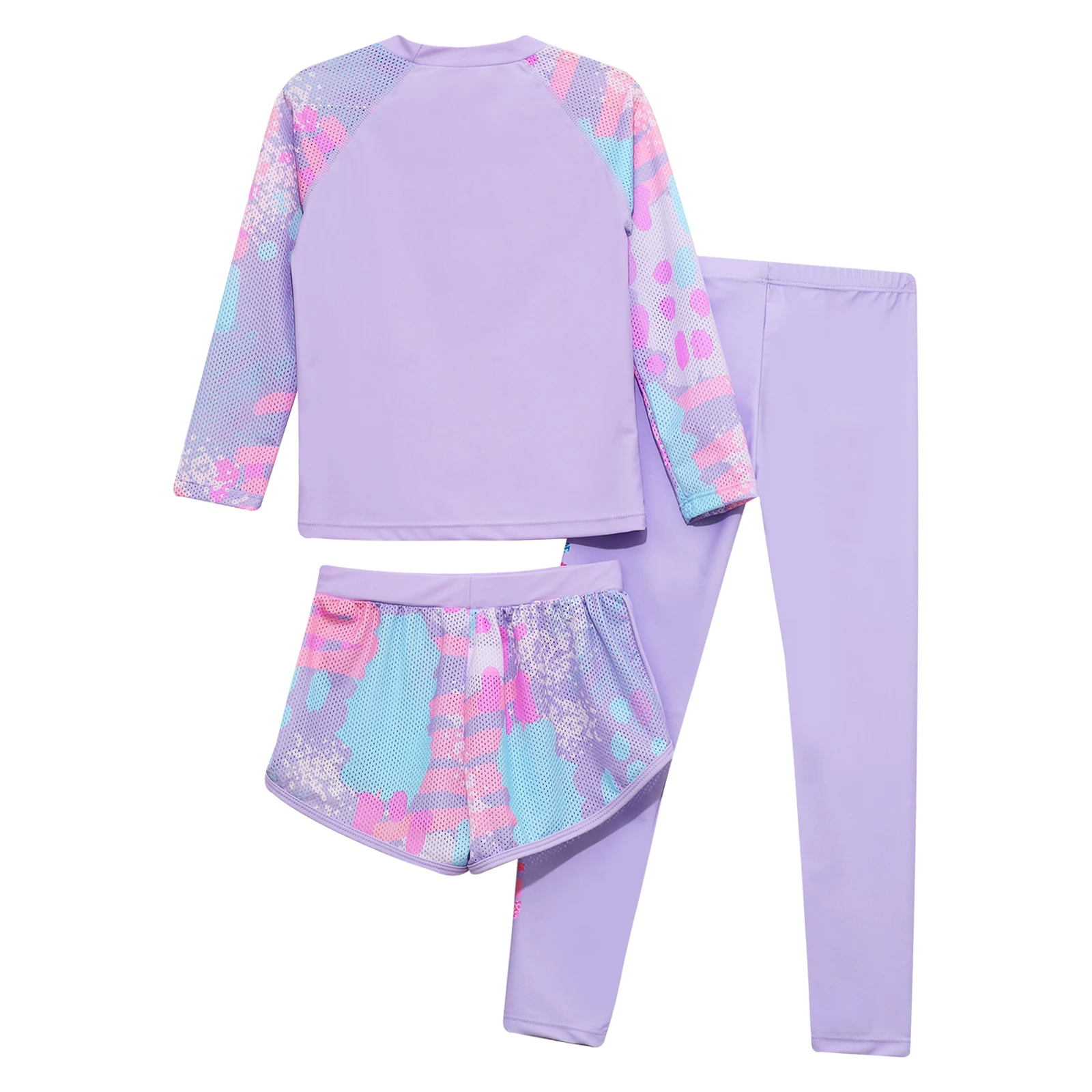 Kids Girls 3Pcs Swimsuit Outfits Long Sleeve Sun Protection Rash Guard Tops with Shorts Pants Swimwear Pool Beach Bathing Suit