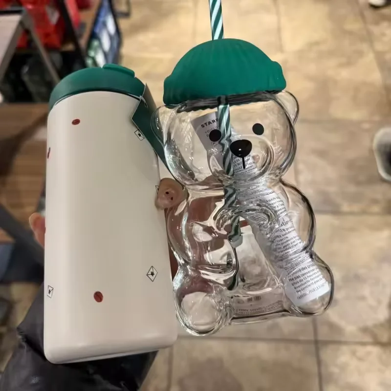 Nuevo Taza de café con forma de oso de dibujos animados de 500ML, bonita taza de oso, pajita transparente, creativa, taza de agua para café y leche