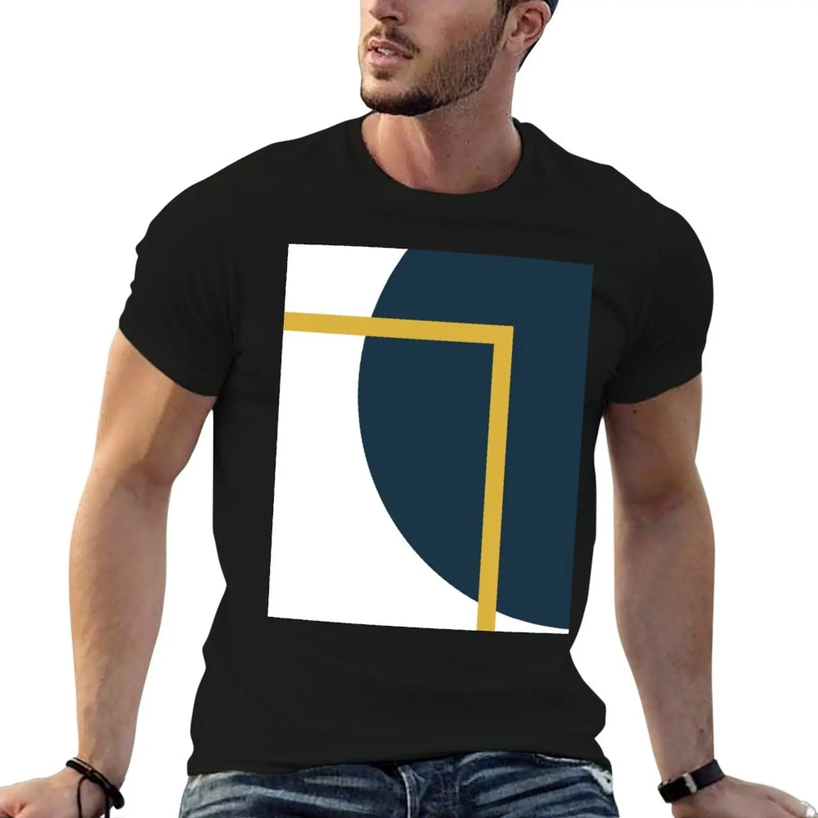 

Abstract Geometric Minimalist Navy Blue, Light Mustard Yellow, and White T-Shirt t shirts for man pack white T-Shirt