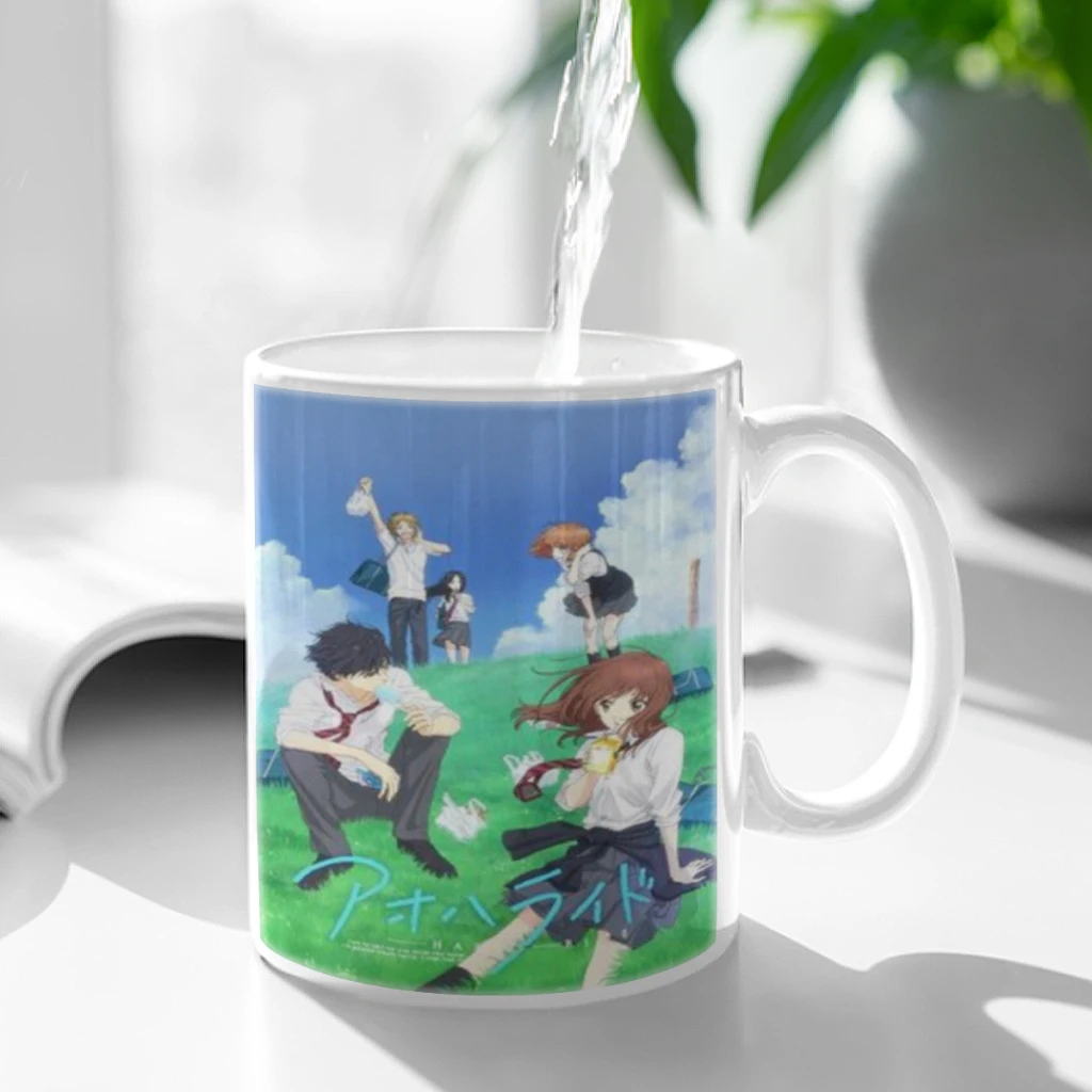 

Blue Spring Ride Cartoon Ceramic Mug Cute Coffee Tea Milk Stave Mugs And Cups with Handle Novelty Gifts