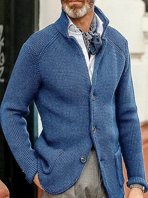 

Casual Knitted Men's Cardigan Stand Collar Versatile Autumn Faion Busin Casual Long Sve Breathable Color Sweater