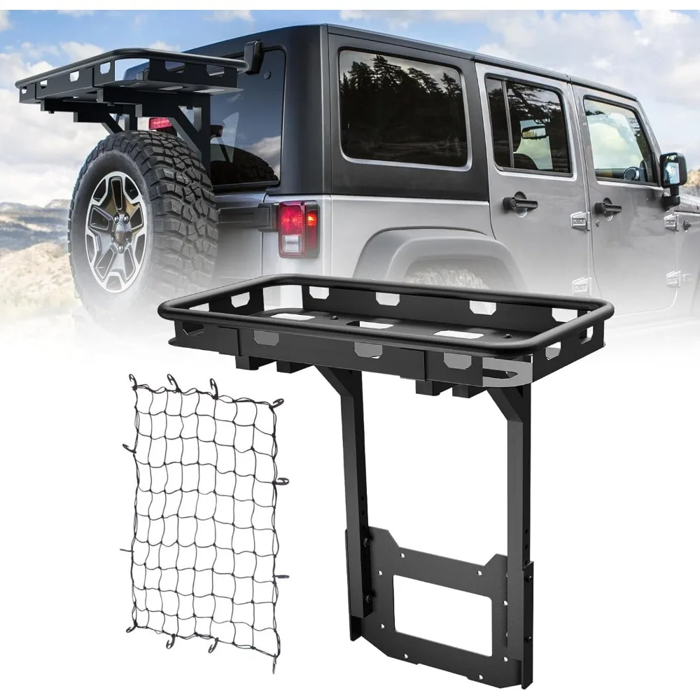 

suorto wrangler jk rear cargo basket on oe tailgate compatible with 2007-2018 jeep wrangler jk & jku unlimited 2/4 door, luggage