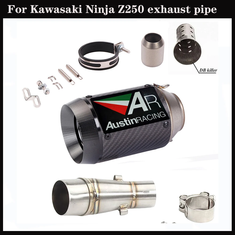 

Motorcycle exhaust pipe For Kawasaki Z250/300 2013-2016 stainless steel middle carbon fiber tail exhaust pipe set