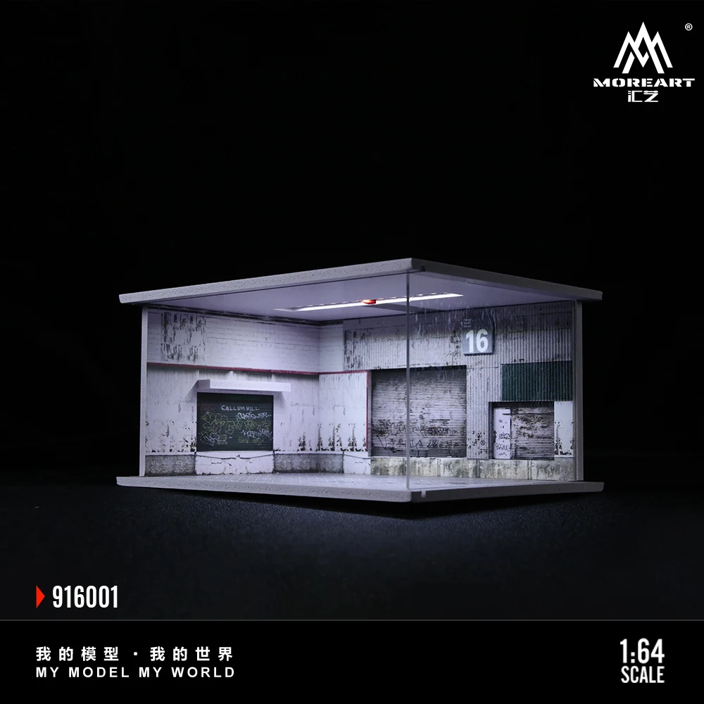 Moreart 1/64 New Series Lighting Version Scene Model No.16 Warehouse Repair Shop Car Friends Gifts Collect Ornaments