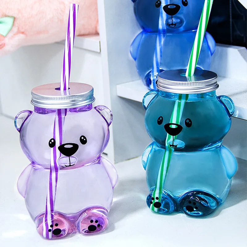 1pcs Cartoon Bear Design Plastic Cup 350ml Transparent Portable Drinking Cup Kids Birthday Gifts Picnic Party Deocrs Best Choice