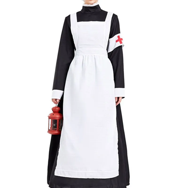 

Medieval Nurse Long Dress Victoria Era Halloween Company Annual Conference Uniform Party Costume Women's Ethnic Stage Clothing