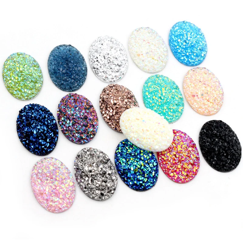 New Fashion 10pcs 18x25mm Mixed Colors Natural ore Style Flat back Resin Cabochons For Bracelet Earrings accessories