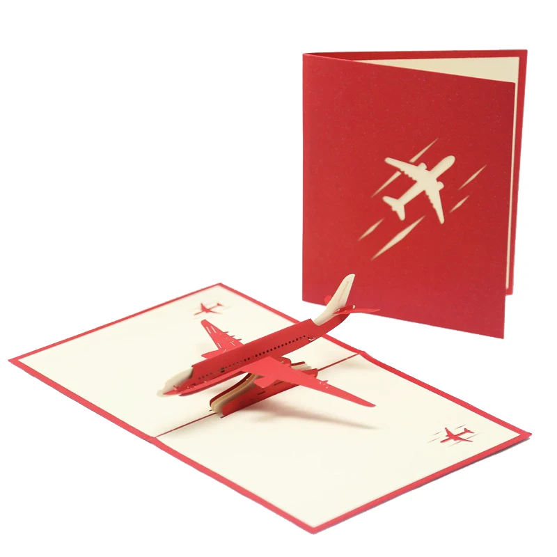 1PC Zivil Luftfahrt Rot Stil 3D Papier Faltbare Flugzeug Form Grußkarten Weihnachten Neujahr Geburtstag Einladung Geschenk Karte ZYF