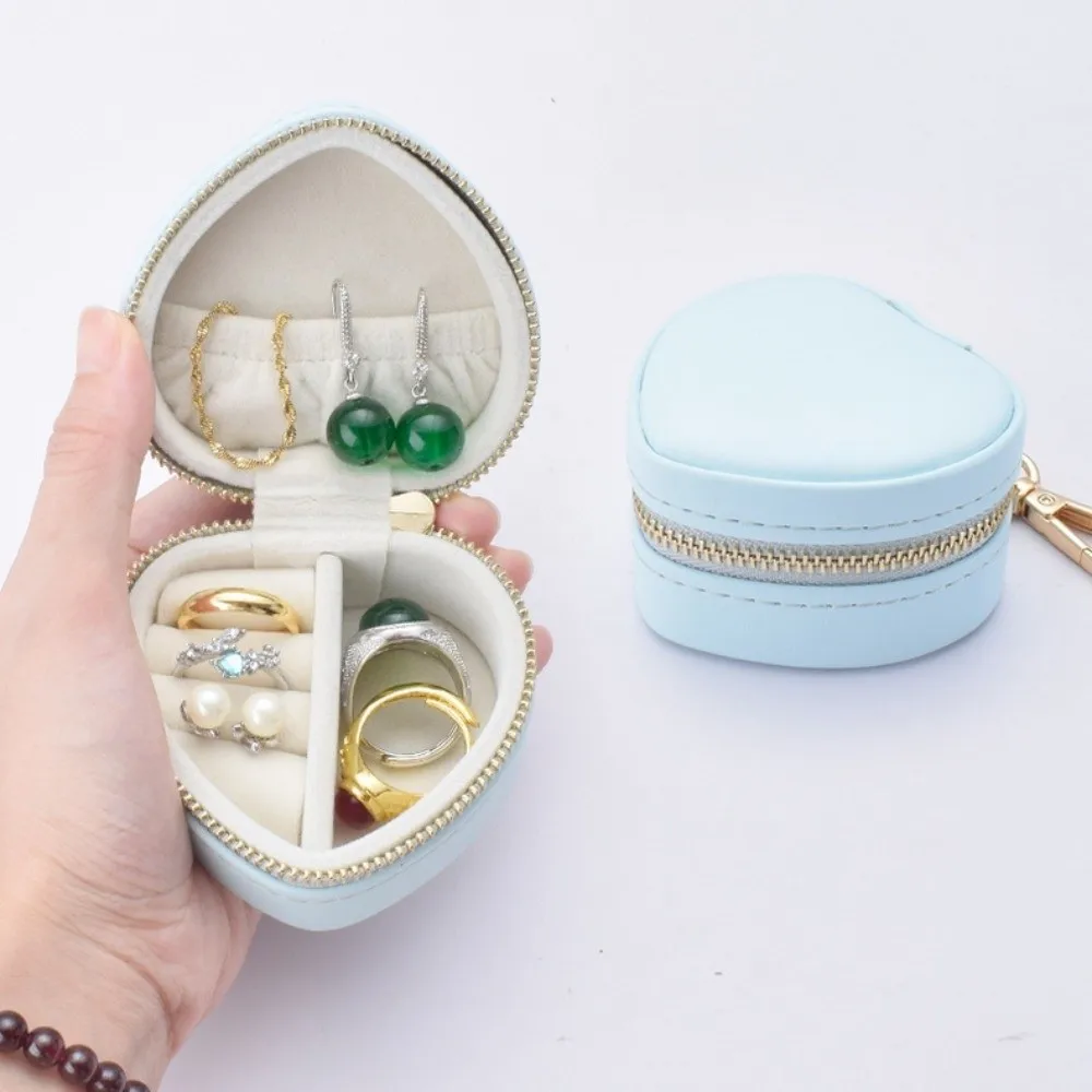 ミニジュエリーボックスキーホルダージュエリーディスプレイハート型ポータブルリングボックスミニマリスト収納ケーストラベルバッグペンダント女性