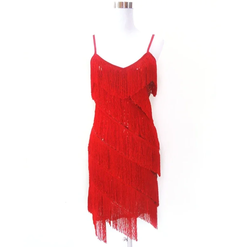 Women Sexy Tassel Latin Dress Tiered Fringe Flapper Dress Evening Nightclub Dancing Fancy Costumes C-Neck Sequin Dress