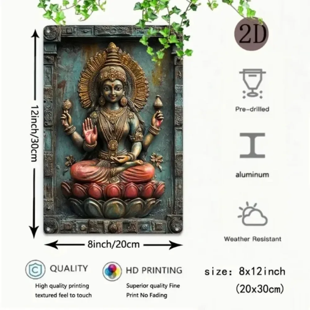 ديكور حديدي قديم، فن جداري - آلهة لاكشمي الأنيقة على عرش اللوتس، ديكور مكتب صامت #2