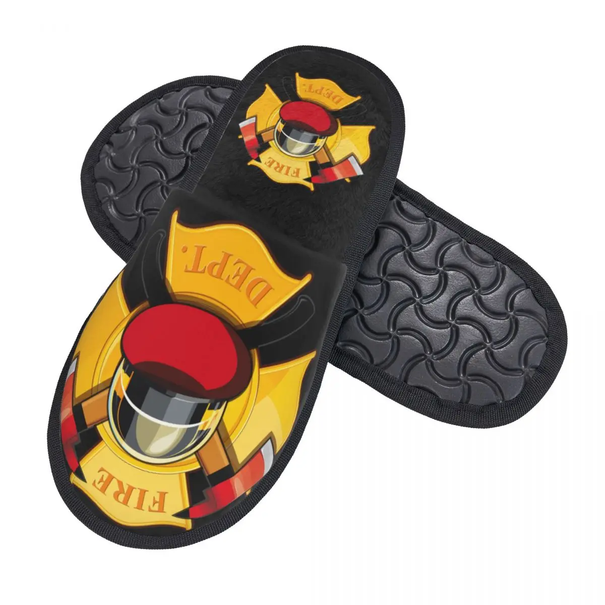 Zapatillas peludas con insignia roja del departamento de bomberos para hombre y mujer, ocio de bombero, pantuflas para el hogar