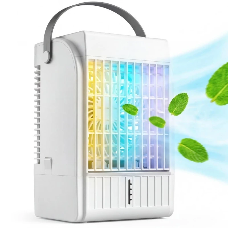 Portable white four-in-one mini air cooler with 4 gears and 2 atomization modes, suitable for home or garage use
